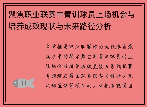 聚焦职业联赛中青训球员上场机会与培养成效现状与未来路径分析