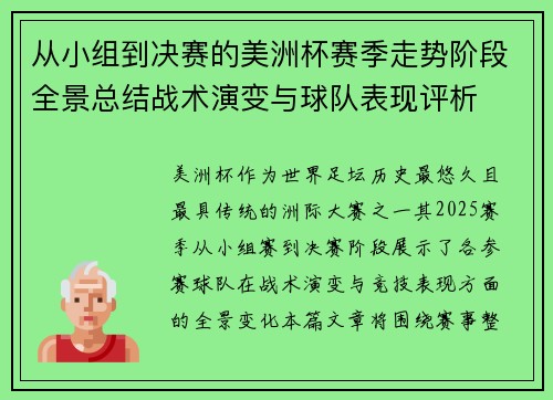从小组到决赛的美洲杯赛季走势阶段全景总结战术演变与球队表现评析 从小组到决赛的美洲杯赛季走势阶段全景总结战术演变与球队表现评析