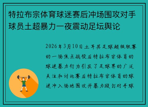 特拉布宗体育球迷赛后冲场围攻对手球员土超暴力一夜震动足坛舆论